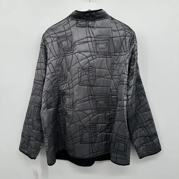 Vikki Vi Jacket Coat 100% Silk Plus Size 1X Reversible‎ Quilted Silver Black New